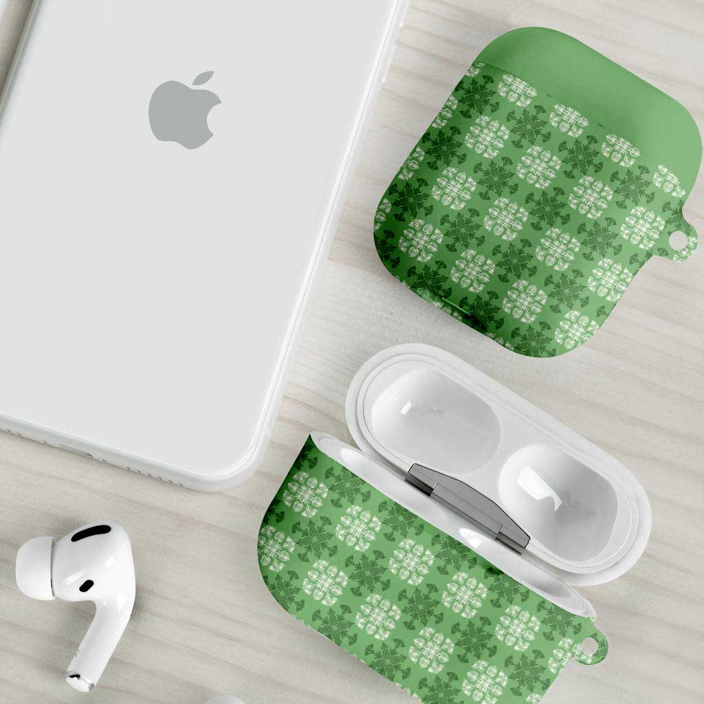 Green Hawaiian Quilt AirPods Case Hawaii Pineapple Monstera Palaka Motifs - Polynesian Pride