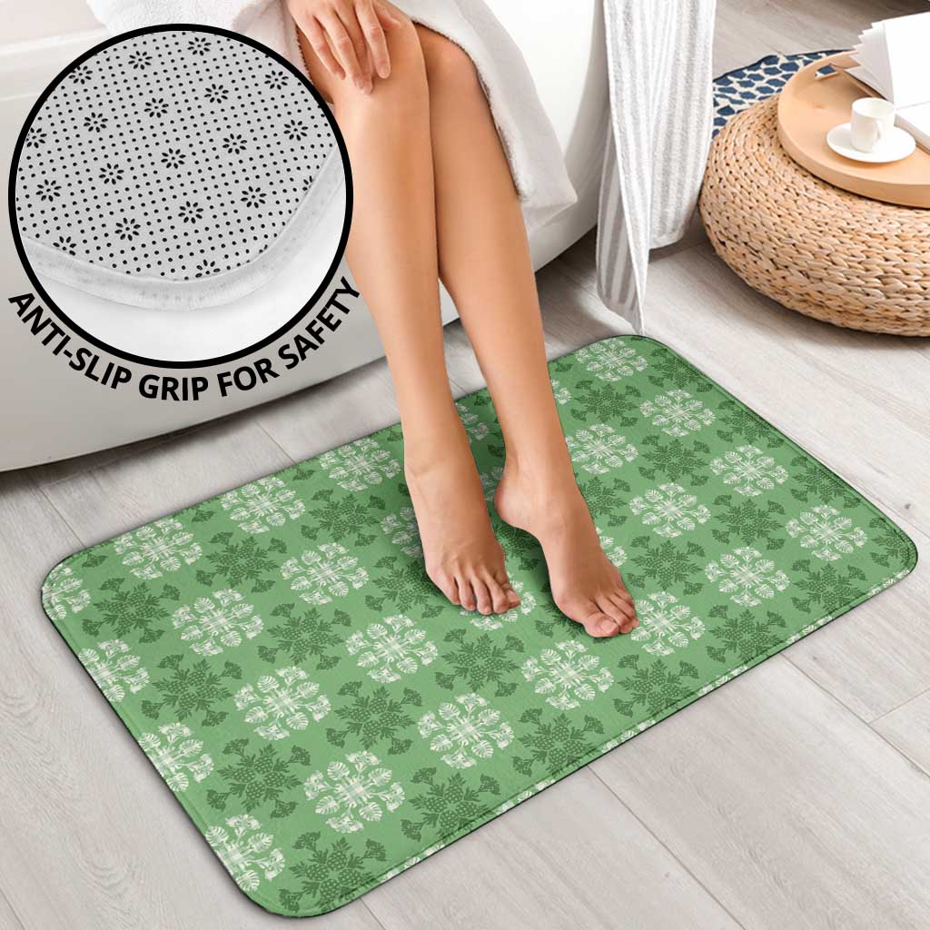 Green Hawaiian Quilt Bathroom Set Hawaii Pineapple Monstera Palaka Motifs - Polynesian Pride