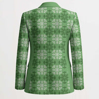 Green Hawaiian Quilt Blazer Hawaii Pineapple Monstera Palaka Motifs - Polynesian Pride