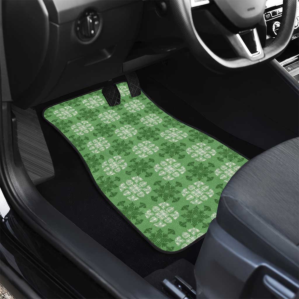 Green Hawaiian Quilt Car Mats Hawaii Pineapple Monstera Palaka Motifs - Polynesian Pride