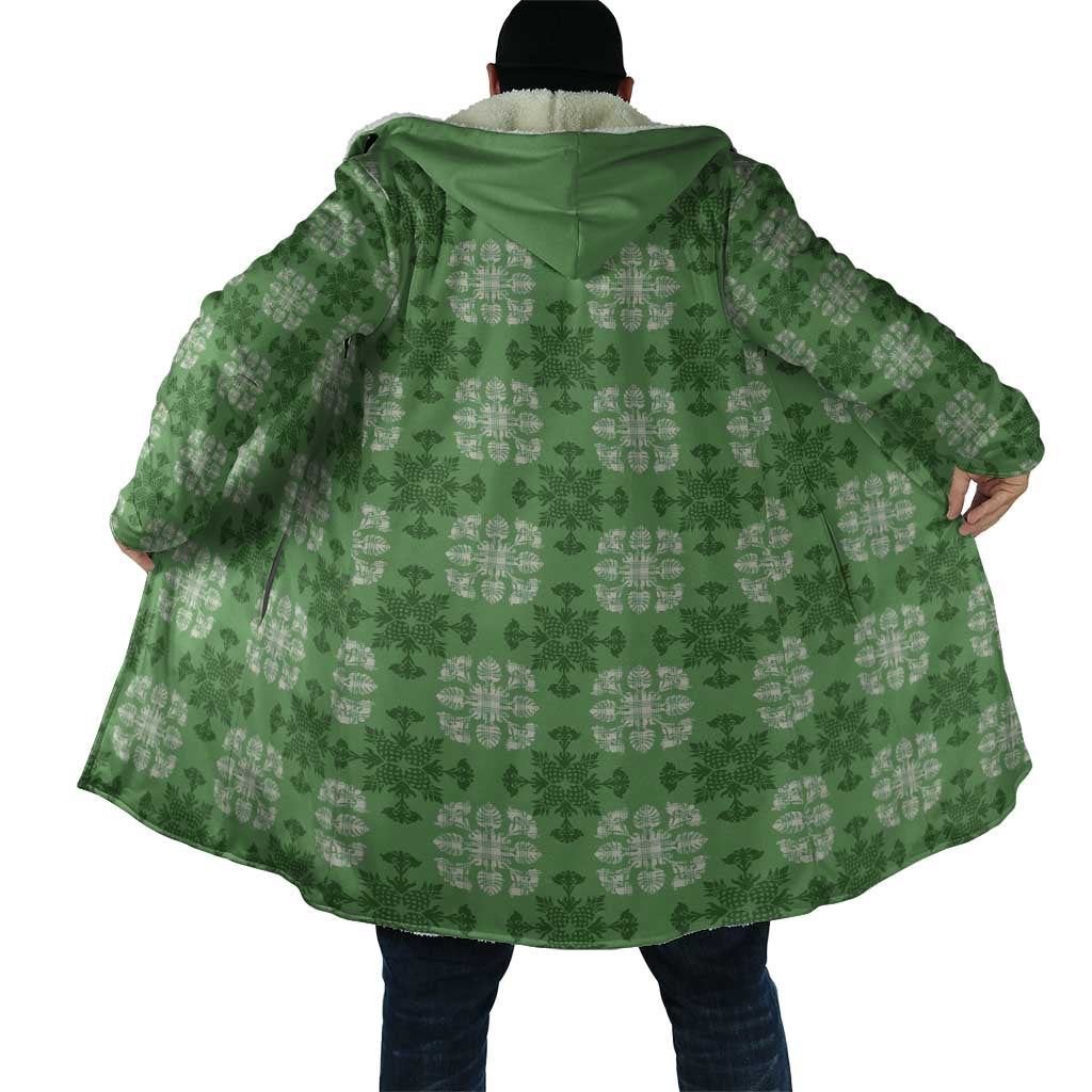 Green Hawaiian Quilt Cloak Hawaii Pineapple Monstera Palaka Motifs - Polynesian Pride