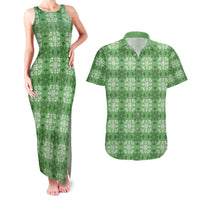 Green Hawaiian Quilt Couples Matching Tank Maxi Dress and Hawaiian Shirt Hawaii Pineapple Monstera Palaka Motifs LT14 Green - Polynesian Pride