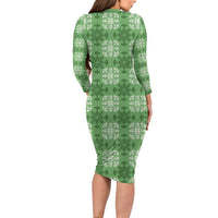 Green Hawaiian Quilt Family Matching Long Sleeve Bodycon Dress and Hawaiian Shirt Hawaii Pineapple Monstera Palaka Motifs LT14 - Polynesian Pride