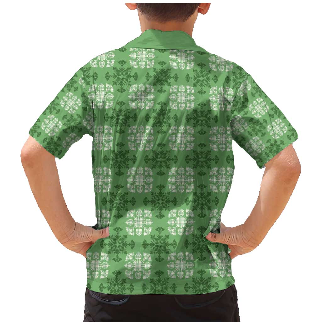 Green Hawaiian Quilt Family Matching Mermaid Dress and Hawaiian Shirt Hawaii Pineapple Monstera Palaka Motifs LT14 - Polynesian Pride