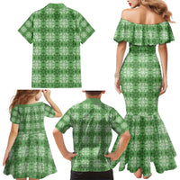 Green Hawaiian Quilt Family Matching Mermaid Dress and Hawaiian Shirt Hawaii Pineapple Monstera Palaka Motifs LT14 - Polynesian Pride