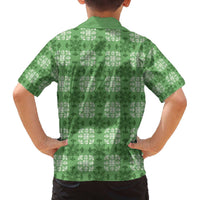 Green Hawaiian Quilt Family Matching Off The Shoulder Long Sleeve Dress and Hawaiian Shirt Hawaii Pineapple Monstera Palaka Motifs LT14 - Polynesian Pride