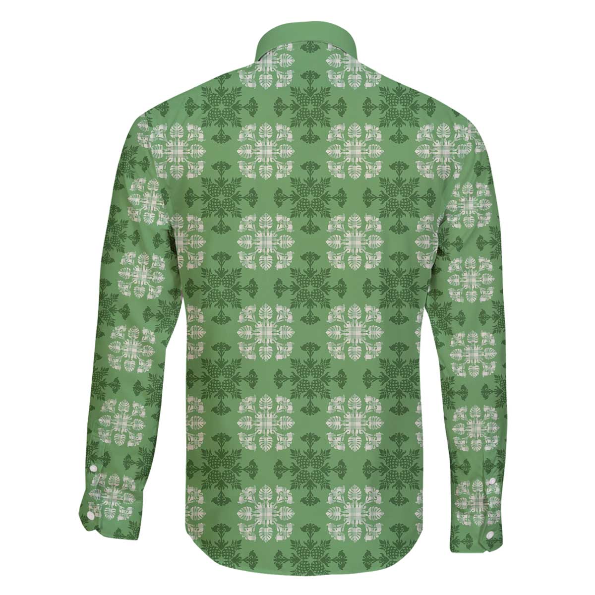 Green Hawaiian Quilt Family Matching Off The Shoulder Long Sleeve Dress and Hawaiian Shirt Hawaii Pineapple Monstera Palaka Motifs LT14 - Polynesian Pride