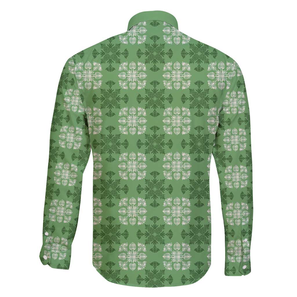 Green Hawaiian Quilt Family Matching Off Shoulder Maxi Dress and Hawaiian Shirt Hawaii Pineapple Monstera Palaka Motifs LT14 - Polynesian Pride