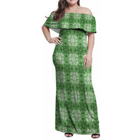 Green Hawaiian Quilt Family Matching Off Shoulder Maxi Dress and Hawaiian Shirt Hawaii Pineapple Monstera Palaka Motifs LT14 Mom's Dress Green - Polynesian Pride