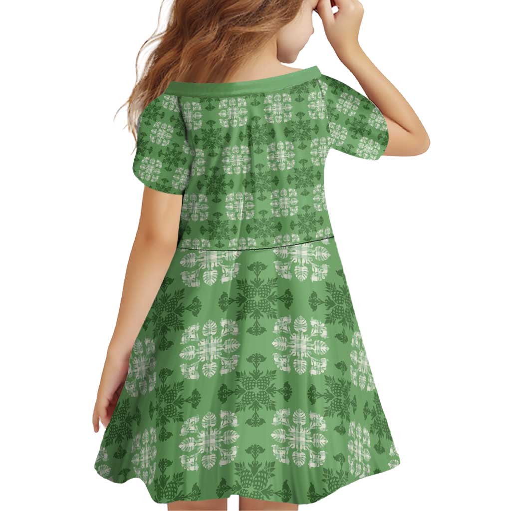 Green Hawaiian Quilt Family Matching Off Shoulder Short Dress and Hawaiian Shirt Hawaii Pineapple Monstera Palaka Motifs LT14 - Polynesian Pride