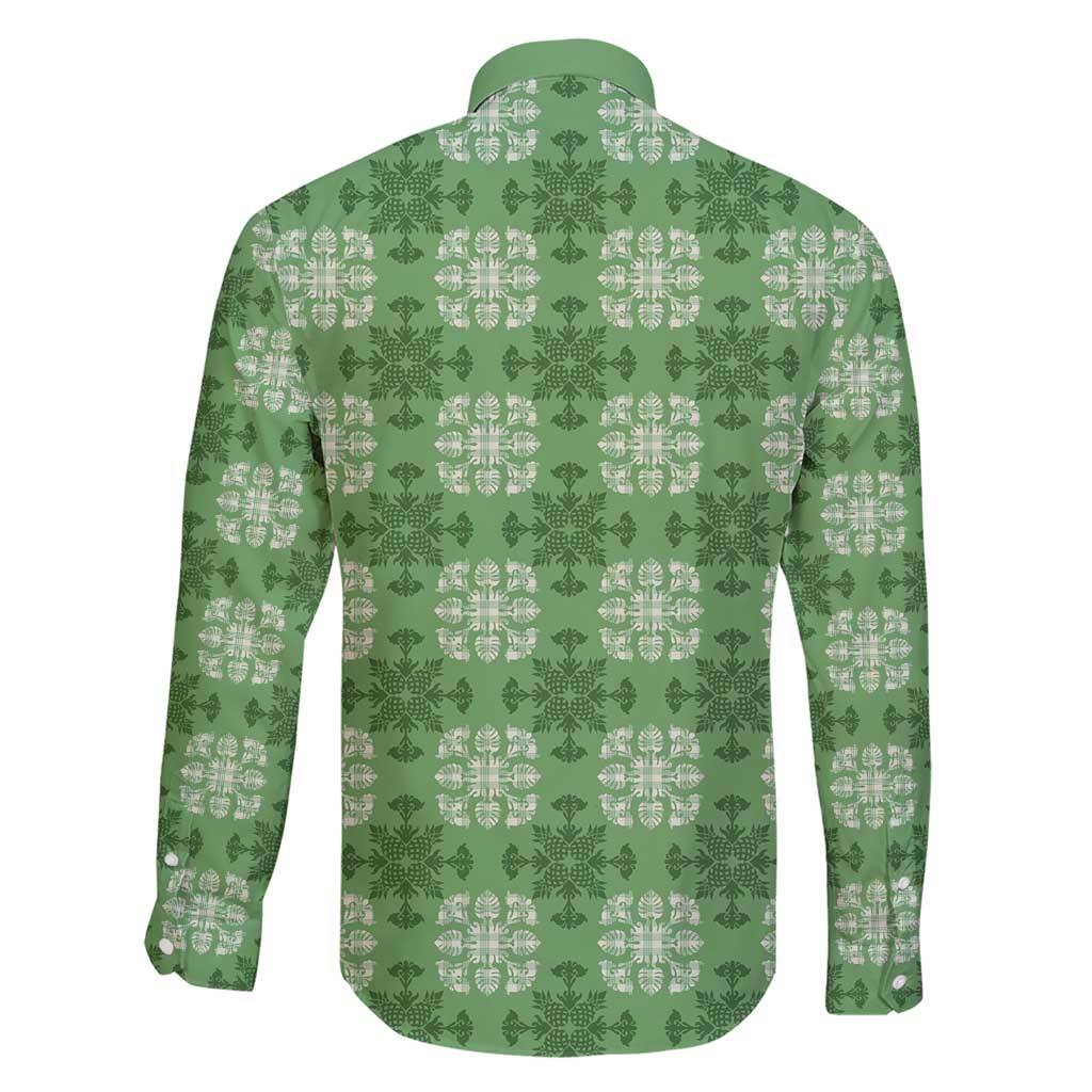 Green Hawaiian Quilt Family Matching Short Sleeve Bodycon Dress and Hawaiian Shirt Hawaii Pineapple Monstera Palaka Motifs LT14 - Polynesian Pride