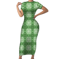 Green Hawaiian Quilt Family Matching Short Sleeve Bodycon Dress and Hawaiian Shirt Hawaii Pineapple Monstera Palaka Motifs LT14 Mom's Dress Green - Polynesian Pride
