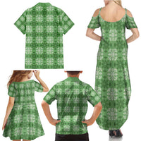 Green Hawaiian Quilt Family Matching Summer Maxi Dress and Hawaiian Shirt Hawaii Pineapple Monstera Palaka Motifs LT14 - Polynesian Pride