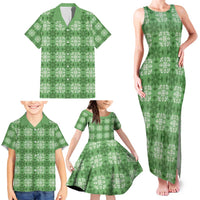 Green Hawaiian Quilt Family Matching Tank Maxi Dress and Hawaiian Shirt Hawaii Pineapple Monstera Palaka Motifs LT14 - Polynesian Pride