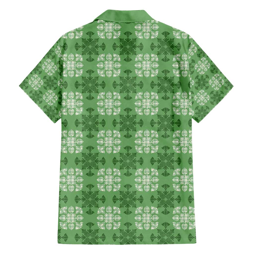 Green Hawaiian Quilt Family Matching Tank Maxi Dress and Hawaiian Shirt Hawaii Pineapple Monstera Palaka Motifs LT14 - Polynesian Pride