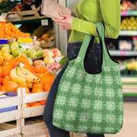 Green Hawaiian Quilt Grocery Bag Hawaii Pineapple Monstera Palaka Motifs - Polynesian Pride