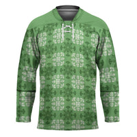 Green Hawaiian Quilt Hockey Jersey Hawaii Pineapple Monstera Palaka Motifs - Polynesian Pride