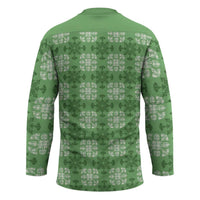 Green Hawaiian Quilt Hockey Jersey Hawaii Pineapple Monstera Palaka Motifs - Polynesian Pride