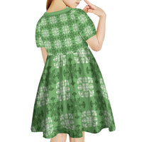 Green Hawaiian Quilt Kid Short Sleeve Dress Hawaii Pineapple Monstera Palaka Motifs LT14 - Polynesian Pride