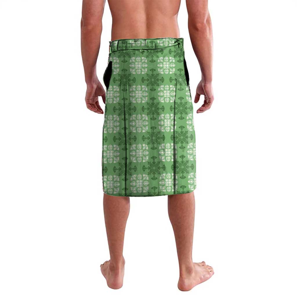 Green Hawaiian Quilt Lavalava Hawaii Pineapple Monstera Palaka Motifs - Polynesian Pride