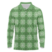 Green Hawaiian Quilt Long Sleeve Polo Shirt Hawaii Pineapple Monstera Palaka Motifs LT14 Green - Polynesian Pride
