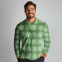 Green Hawaiian Quilt Long Sleeve Polo Shirt Hawaii Pineapple Monstera Palaka Motifs LT14 - Polynesian Pride