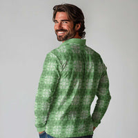 Green Hawaiian Quilt Long Sleeve Polo Shirt Hawaii Pineapple Monstera Palaka Motifs LT14 - Polynesian Pride