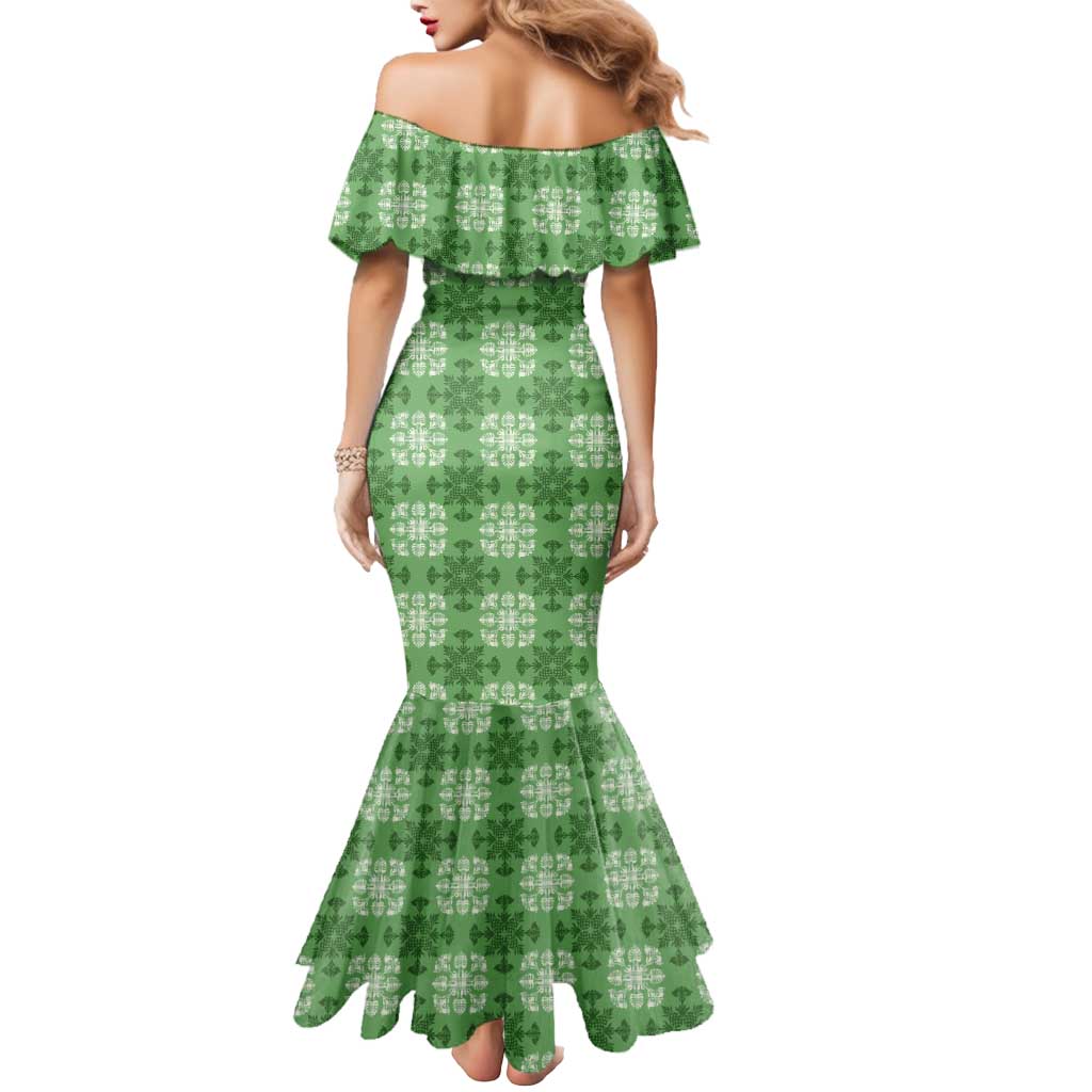 Green Hawaiian Quilt Mermaid Dress Hawaii Pineapple Monstera Palaka Motifs - Polynesian Pride