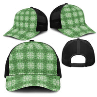 Green Hawaiian Quilt Mesh Trucker Cap Hawaii Pineapple Monstera Palaka Motifs - Polynesian Pride