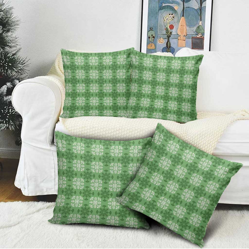 Green Hawaiian Quilt Pillow Cover Hawaii Pineapple Monstera Palaka Motifs - Polynesian Pride