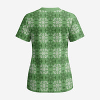 Green Hawaiian Quilt Scrub Top Hawaii Pineapple Monstera Palaka Motifs - Polynesian Pride