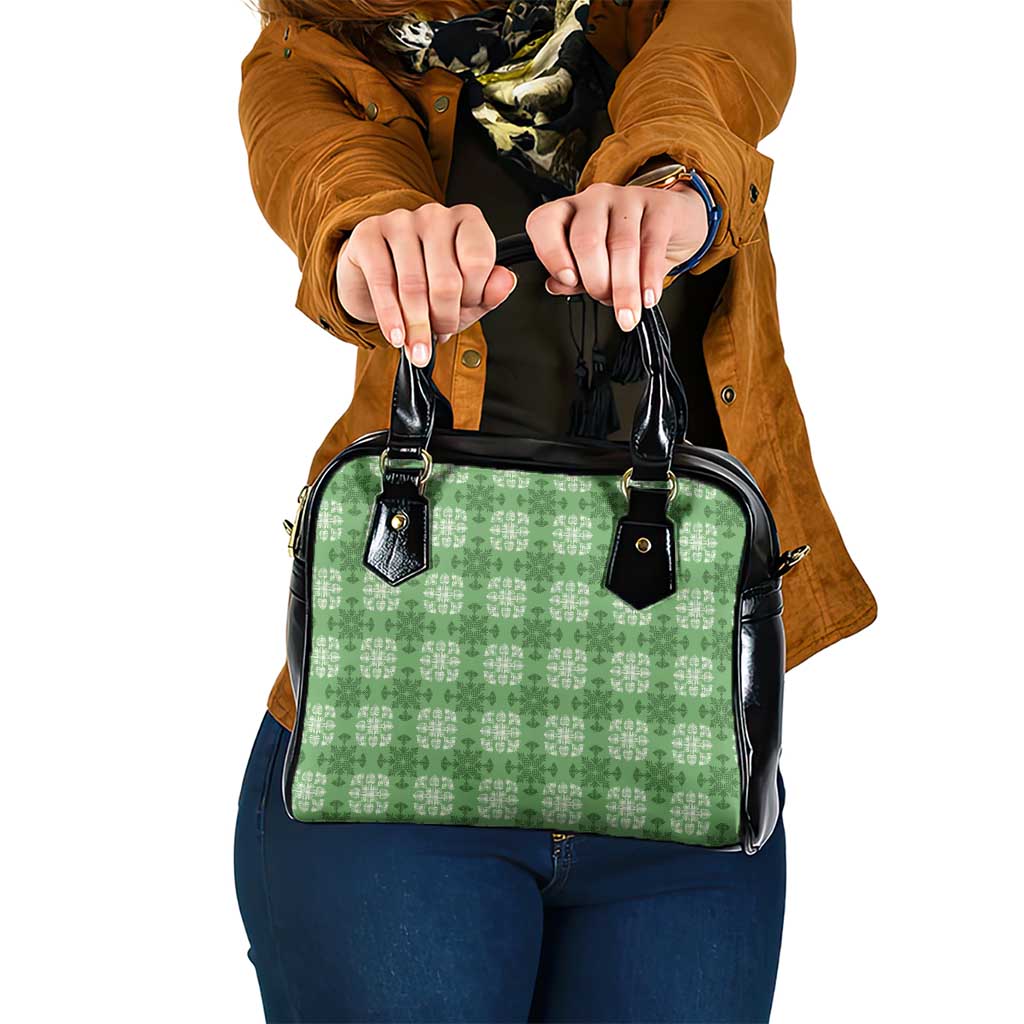 Green Hawaiian Quilt Shoulder Handbag Hawaii Pineapple Monstera Palaka Motifs - Polynesian Pride