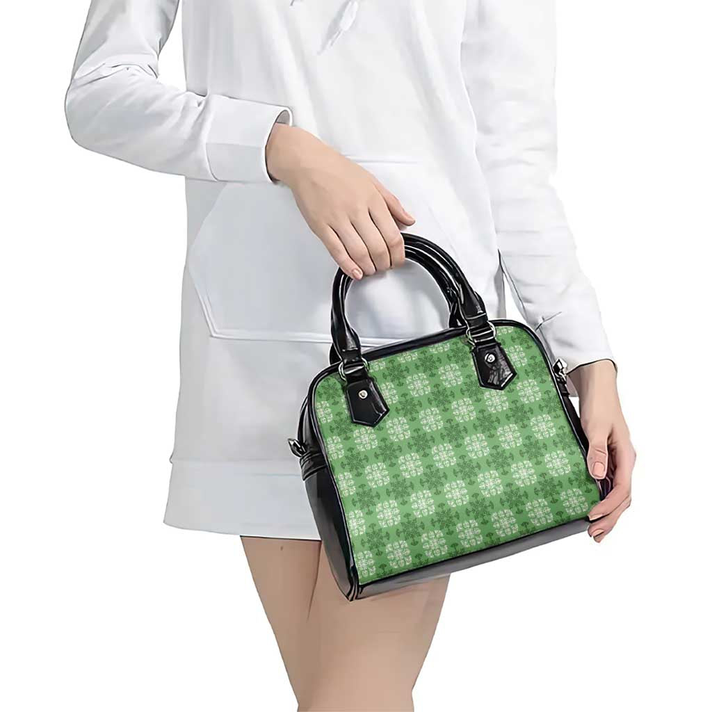 Green Hawaiian Quilt Shoulder Handbag Hawaii Pineapple Monstera Palaka Motifs - Polynesian Pride