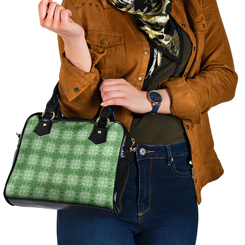 Green Hawaiian Quilt Shoulder Handbag Hawaii Pineapple Monstera Palaka Motifs - Polynesian Pride