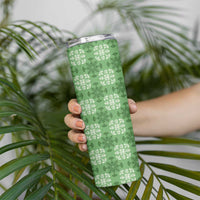 Green Hawaiian Quilt Skinny Tumbler Hawaii Pineapple Monstera Palaka Motifs LT14 - Polynesian Pride