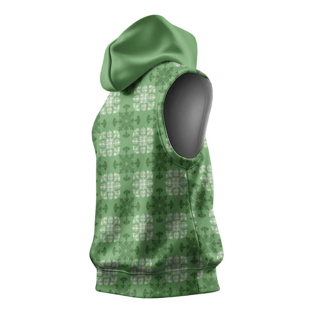 Green Hawaiian Quilt Sleeveless Hoodie Hawaii Pineapple Monstera Palaka Motifs LT14 - Polynesian Pride