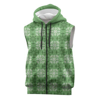 Green Hawaiian Quilt Sleeveless Zip Hoodie Hawaii Pineapple Monstera Palaka Motifs LT14 Green - Polynesian Pride