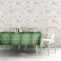 Green Hawaiian Quilt Tablecloth Hawaii Pineapple Monstera Palaka Motifs - Polynesian Pride