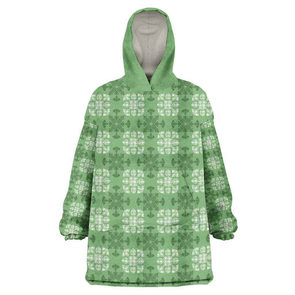 Green Hawaiian Quilt Wearable Blanket Hoodie Hawaii Pineapple Monstera Palaka Motifs LT14 One Size Green - Polynesian Pride