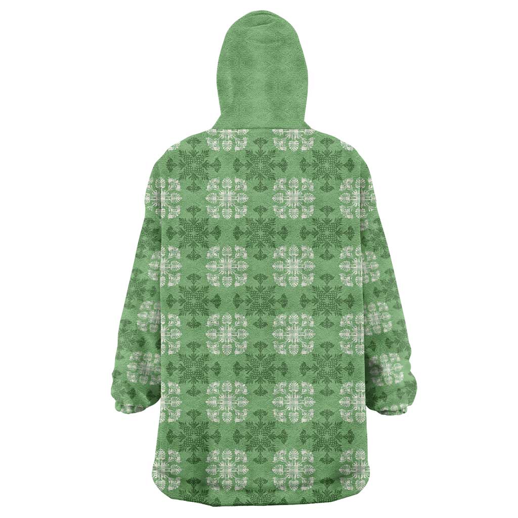 Green Hawaiian Quilt Wearable Blanket Hoodie Hawaii Pineapple Monstera Palaka Motifs LT14 - Polynesian Pride