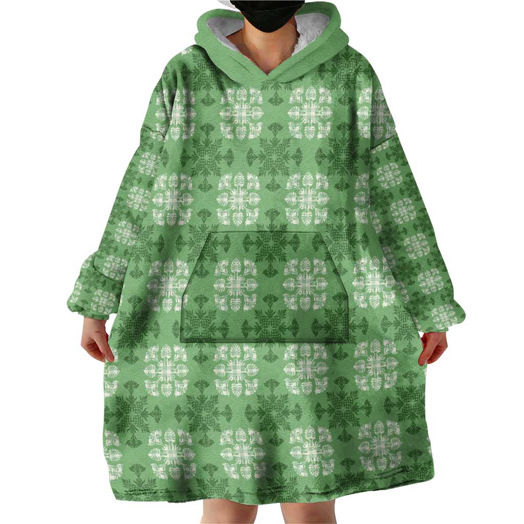Green Hawaiian Quilt Wearable Blanket Hoodie Hawaii Pineapple Monstera Palaka Motifs LT14 - Polynesian Pride