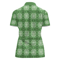 Green Hawaiian Quilt Women Polo Shirt Hawaii Pineapple Monstera Palaka Motifs - Polynesian Pride