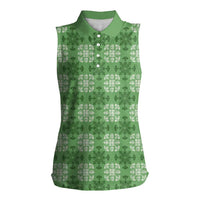 Green Hawaiian Quilt Women Sleeveless Polo Shirt Hawaii Pineapple Monstera Palaka Motifs LT14 Female Green - Polynesian Pride