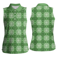 Green Hawaiian Quilt Women Sleeveless Polo Shirt Hawaii Pineapple Monstera Palaka Motifs LT14 - Polynesian Pride