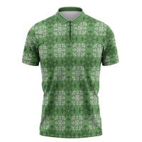 Green Hawaiian Quilt Zipper Polo Shirt Hawaii Pineapple Monstera Palaka Motifs LT14 Green - Polynesian Pride