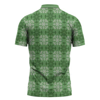 Green Hawaiian Quilt Zipper Polo Shirt Hawaii Pineapple Monstera Palaka Motifs LT14 - Polynesian Pride