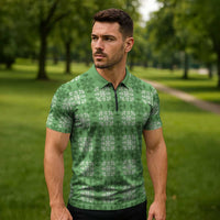 Green Hawaiian Quilt Zipper Polo Shirt Hawaii Pineapple Monstera Palaka Motifs LT14 - Polynesian Pride