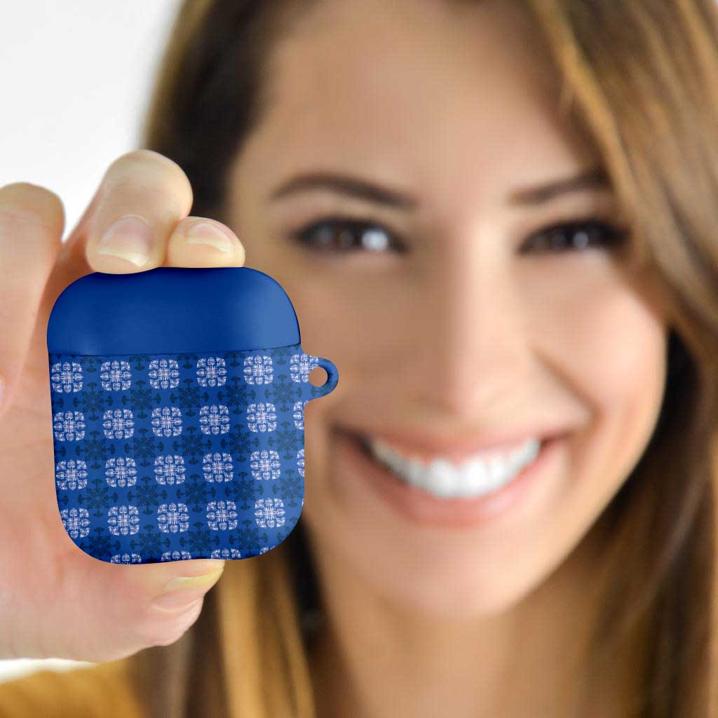 Royal Blue Hawaiian Quilt AirPods Case Hawaii Pineapple Monstera Palaka Motifs - Polynesian Pride