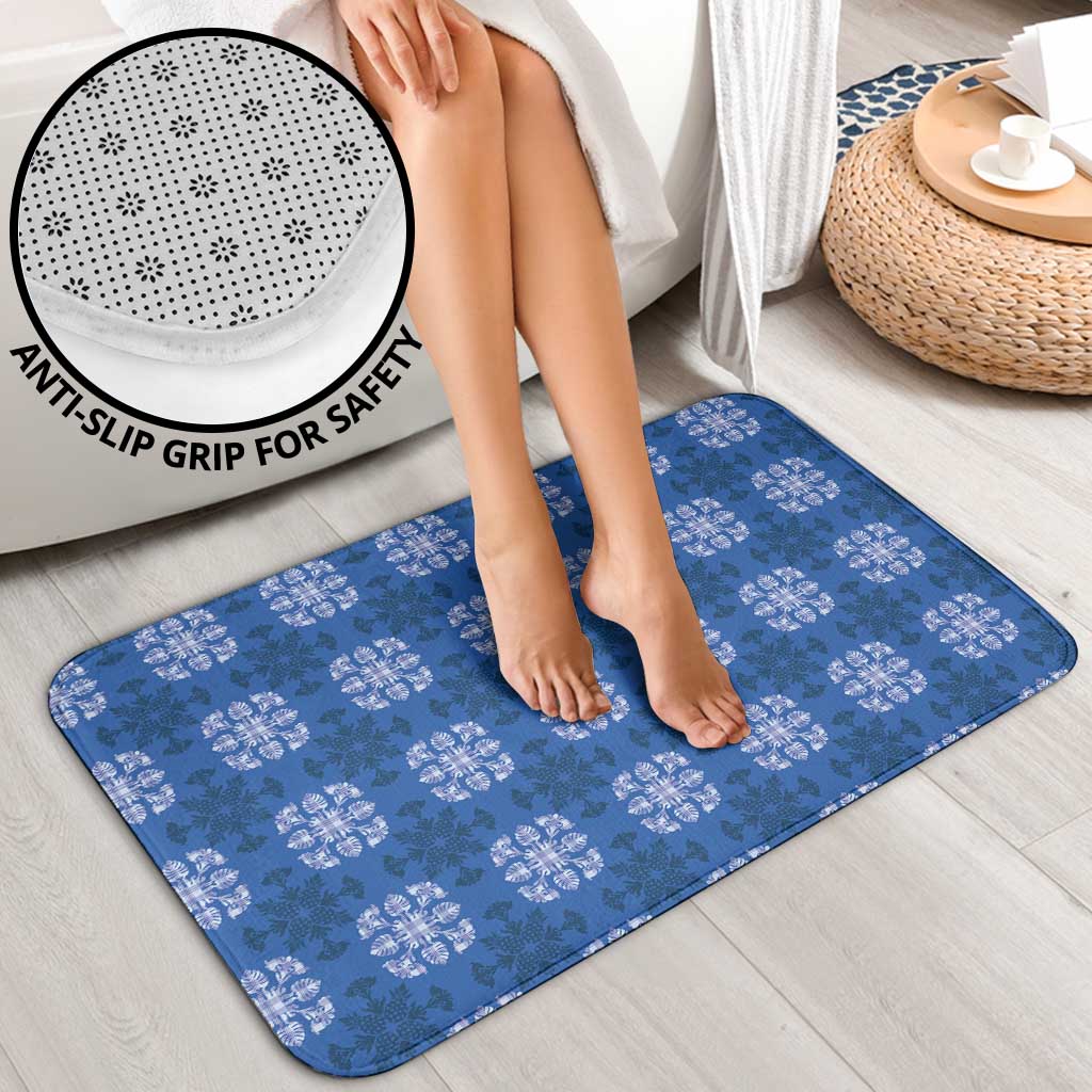 Royal Blue Hawaiian Quilt Bathroom Set Hawaii Pineapple Monstera Palaka Motifs - Polynesian Pride