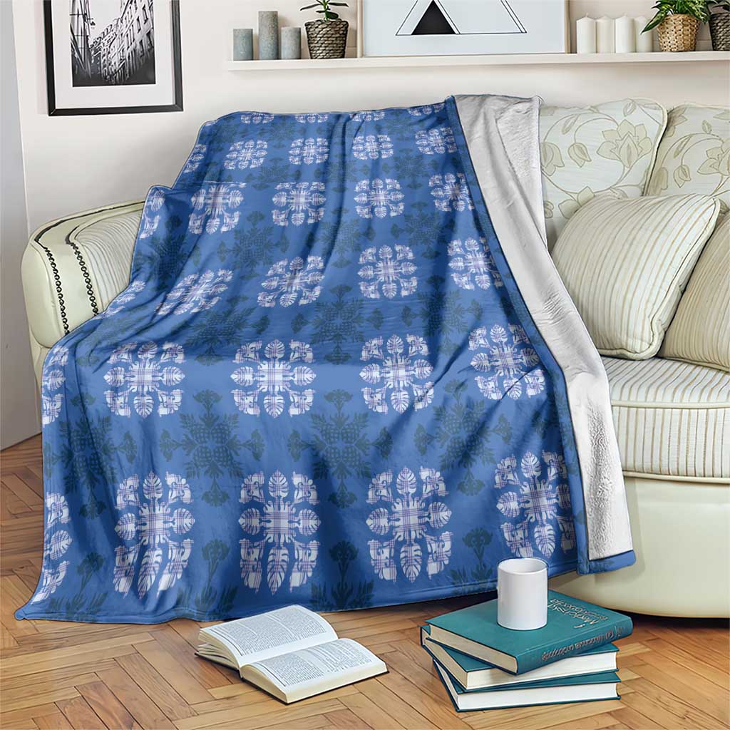 Royal Blue Hawaiian Quilt Blanket Hawaii Pineapple Monstera Palaka Motifs - Polynesian Pride